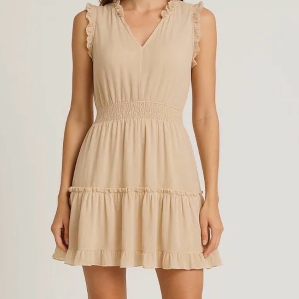 Women’s Cream Sleeveless Ruffle Dress